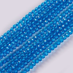 Dodger Blue Glass Beads Strands, Faceted, Round, Dodger Blue, 2x2mm, Hole: 0.4mm, about 193~197pcs/strand, 14.17 inch~15.51 inch(36~39.4cm)
