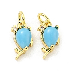 Настоящее золото 18K Кулоны из экологически чистой латуни с микропаве и кубическим цирконием, со стеклом и прыжковым кольцом, без кадмия и без свинца, золотая рыбка, реальный 18 k позолоченный, 13x6x5 мм, отверстие : 3.2 мм