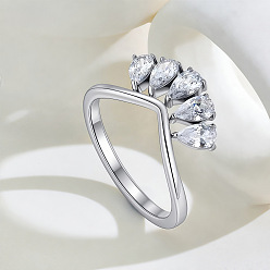 Нержавеющая Сталь Цвет 304 женские кольца из нержавеющей стали и кубического циркония, слеза, цвет нержавеющей стали, размер США 7 (17.3 мм)