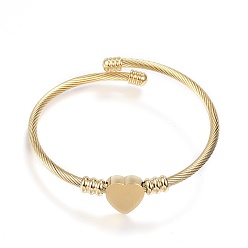 Золотой 316 динамометрические браслеты из хирургической нержавеющей стали, сердце, золотые, 2-1/4 дюйм (57 мм)