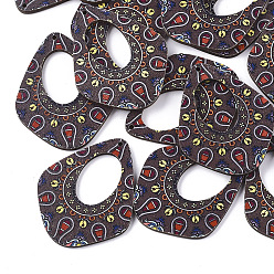 Coconut Brown Printed Basswood Pendants, Back Random Color, Teardrop, Coconut Brown, 45x36.5x3mm, Hole: 1.5mm