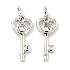 Платина Покрытие стойки латунь микропаве прозрачные подвески из кубического циркония, долговечный, с прыжковых колец, без свинца и без кадмия, ключ, платина, 18x8x2 мм, отверстие : 3 мм