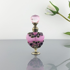 Фиолетовый Ретро цветок сердце пустой стеклянный эмалированный флакон для духов, для эфирных масел для ароматерапии лабораторный химический, многоразовая бутылка, фиолетовые, 3.8x2.2x7.7 см, емкость: 5 мл (0.17 жидких унций)