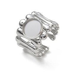 Stainless Steel Color 304 Stainless Steel Cuff Ring Components, Round Bezel Pad Ring Setting, Stainless Steel Color, 18mm,18mm, Tray Size: 10mm