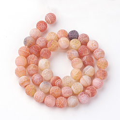 Light Salmon Natural Fire Crackle Agate Bead Strands, Frosted, Dyed, Round, Light Salmon, 6mm, Hole: 1.5mm, about 63pcs/strand, 15.7 inch