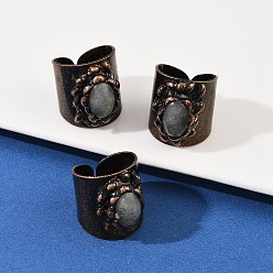 Oval Латунь с натуральным лабрадоритом манжеты кольца, Красная медь, овальные, 23.5~24 мм, регулируемый