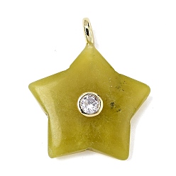 Лимонный Нефрит Натуральный лимон нефритовые подвески, Подвески в виде звезд с латунными фианитами в оправе из кубического циркония, золотые, 35.5~37x29.5~31.5x8.5~10.5 мм, отверстие : 4 мм