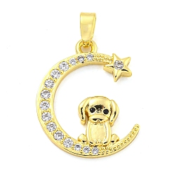 Собака Латунные микропаве прозрачные подвески с фианитом, без кадмия, без никеля и без свинца, 12 китайский зодиак, собака, 21x16.5x2.5 мм, отверстие : 5x2.8 мм