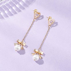 Золотой Серьги-гвоздики с подвесками в виде банта и сердца из нержавеющей стали с ракушечным жемчугом, золотые, 304 мм