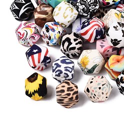Mixed Color Printed Silicone Beads, Hexagon, Faceted, Mixed Color, 14x19x19mm, Hole: 2.3mm