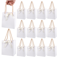 Белый Подарочные пакеты из чистой бумаги, подарочные упаковочные пакеты с ручками из пластика и полиэстера и лентой, прямоугольные, белые, 13x8x15 см