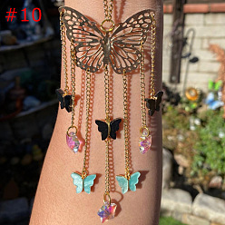 Платиновый & Золотой Украшение подвесками из латуни-бабочки, подвесной ловец солнца, с подвеской в виде бабочки и звезды из стекла и смолы, для украшения садовой машины, платиной и золотом, 210~230 мм