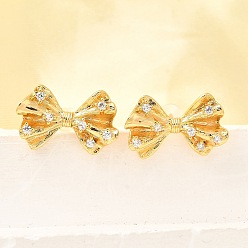 Прозрачный Серьги-гвоздики из латуни с микропаве и бантиком из циркония, долговечный, без никеля , реальный 18 k позолоченный, прозрачные, 12.5x20 мм