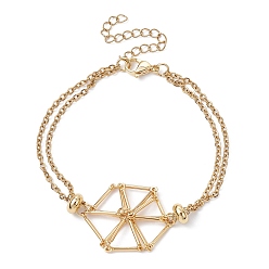 Настоящее золото 18K Латунный плетеный мешочек для макраме, пустой держатель для камня, изготовление браслета, с 304 кабельными цепочками из нержавеющей стали, реальный 18 k позолоченный, 7-1/8 дюйм (18 см)