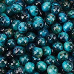 Темно-Голубой 120шт натуральные бусины тигровый глаз, окрашенная и подогревом, круглые, глубокое синее небо, 6 мм, отверстие : 1~1.2 мм