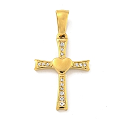 Золотой Ионное покрытие (IP) 304 подвески из циркония из нержавеющей стали, крест очарование, золотые, 23.5x16x2.5 мм, отверстие : 6x3.5 мм