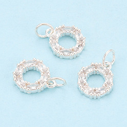 Прозрачный Сверкающие 925 подвески из стерлингового серебра с микропаве из кубического циркония в форме круга, серебряные, с печатью 925, прозрачные, 12.5x10.5x2.5 мм, Перейти кольцо: 5x0.5 мм, внутренний диаметр: 4 мм