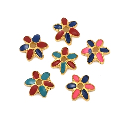 Золотой Эмали сплава шарик крышки, стойки покрытие, цветок, золотые, 9x10.5x3.5 мм, отверстие : 1.8 мм