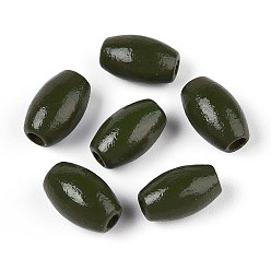 Темно-оливково-зеленый Окрашенные распылением деревянные бусины Schima, рис, темно-оливковый зеленый, 9.5~10x6~6.5 мм, отверстие : 1.8~2 мм