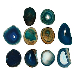 Синий Самородки натурального агата, срезы, звенья, соединительные подвески, окрашенные, синие, 50~110x27~75x5~10 мм, отверстие : 1.8~2 мм, Около 20~40 шт / 1000 г