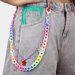 Цветок Брюки с кисточками из сплава и смолы, многослойные, с цветочным узором, джинсы цепи для женщин мужчин, красочный, цветок, 585 мм