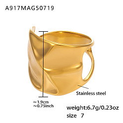 Real 18K Gold Plated 304 Stainless Steel Wide Band Finger Rings, Nuggets, Real 18K Gold Plated, US Size 7(17.3mm)