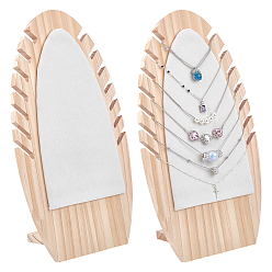 Bisque Wood Necklaces Organizer Display Holder with Velvet Mat, Leaf Shape, Bisque, 9.5x18x32cm