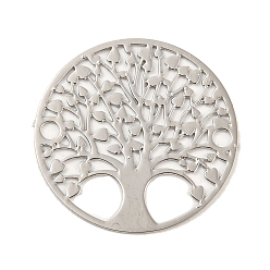 Платина Подвески из латуни с покрытием для стойки, долговечный, без кадмия, без никеля и без свинца, плоский круглый с металлическими украшениями в виде дерева, платина, 20x0.3 мм, отверстие : 1.6 мм