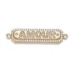 Real 18K Gold Plated Brass Micro Clear Cubic Zirconia Links, Long-Lasting Plated, Rectangle with Word Amour, Real 18K Gold Plated, 8x33x2mm, Hole: 1.5mm