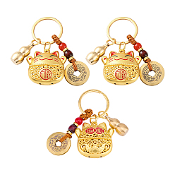 Maneki Neko Брелки из латуни, для украшения сумки, с разрезным кольцом для ключей, золотые, Maneki Neko, 82 мм
