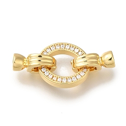 Real 18K Gold Plated Brass Micro Pave Clear Cubic Zirconia Fold Over Clasps, Cadmium Free & Nickel Free & Lead Free, Ring, Real 18K Gold Plated, 28mm