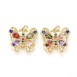 Разноцветный Латунные микро проложить кубического циркония подвески, реальный 18 k позолоченный, долговечный, бабочка, красочный, 15x16.5x3.5 мм, отверстие : 2.6 мм