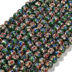 Зеленый Бусины ручной работы перегородчатой, круглая с цветком, зелёные, 8 мм, отверстие : 1.4 мм, около 50 шт / нитка, 14.57 дюйм (37 см)