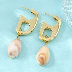 Chapado en Oro Real 18K Pendientes colgantes de latón con botón, pepitas, con resina, sin plomo y el cadmio, chapado en rack, larga duración plateado, real 18 k chapado en oro, 57x13 mm