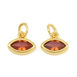 Tomato Brass Pave Cubic Zirconia Charms, Horse Eye Charms, Single Stone Charms, Long-Lasting Plated, Rack Plating, Cadmium Free & Lead Free, Golden, Tomato, 8x9.5x2.5mm, Hole: 3.5mm