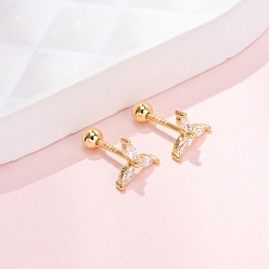 Золотой Ветряная мельница 925 серьги-гвоздики из стерлингового серебра с микропаве из прозрачных кубических цирконий, золотые, 6x7 мм