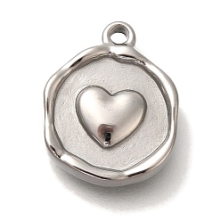 Сердце Антикоррозийные 304 подвески из нержавеющей стали, плоский круглый шарм, цвет нержавеющей стали, сердце, 15x12x3 мм, отверстие : 1.5 мм