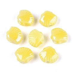 Желтый Фарфоровые бусины ручной работы, формы раковины, яркие глазированный фарфор, желтые, 9.5~10x11.5~12x6~6.5 мм, отверстие : 1.6~2 мм