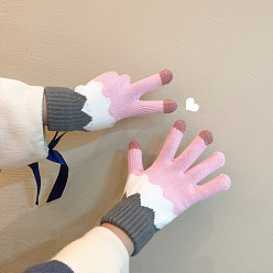 Others Cotton Knitting Full Finger Gloves, Wind Proof Thermal Gloves, Touch Screen Gloves, Wave Pattern, 24.7cm