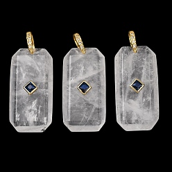 Quartz Crystal Natural Quartz Crystal Pendants, Rectangle, Golden, 39x19~19.5x7~7.5mm, Hole: 6.5x6.5mm