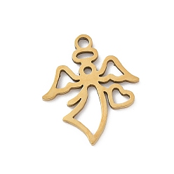 Настоящее золото 18K 201 подвески из нержавеющей стали, ангельское очарование, ионное покрытие (ip), лазерная резка, реальный 18 k позолоченный, 16.5x14x1 мм, отверстие : 1.5 мм