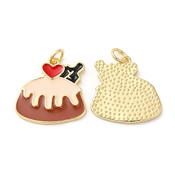 Седло Коричневый Кулоны из экологически чистой латуни с эмалью, с целью перехода в кольце, без свинца и без кадмия, реальный 18 k позолоченный, торт очарование, седло коричневый, 19x19x2 мм, отверстие : 3 мм