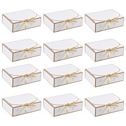 White Cardboard Gift Package Boxes, with Polyester Ribbons, Square, White, 27x28x8cm