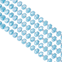 Светло-Голубой 2 пряди гальванические стеклянные бусины пряди, рондель, с покрытием AB цвета, граненые, Небесно-голубой, 5x7.5x4.5~5 мм, отверстие : 1.4 мм, около 82 шт / нитка, 14.96''~15.16'' (38~39.5 см)