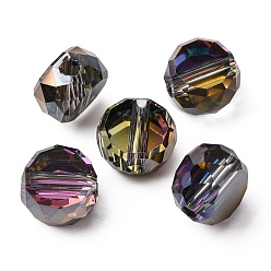 Черный Гальванические стеклянные бусины, плоско-круглые, граненые, с половиным покрытием, чёрные, 8x5 мм, отверстие : 1.2 мм