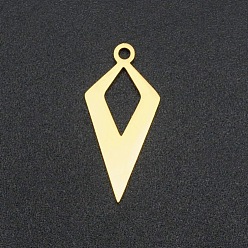 Золотой 201 подвески из нержавеющей стали из нержавеющей стали, для diy уф смолы, эпоксидная смола, Прессованные цветочные украшения, ромб, лазерная резка, золотые, 22x10x1 мм, отверстие : 1.6 мм