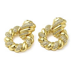 Real 16K Gold Plated Twist Ring Clear Cubic Zirconia Stud Dangle Earrings, Brass Earrings for Women, Real 16K Gold Plated, 31x24mm