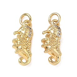 Sea Horse Ocean Brass Micro Pave Clear Cubic Zirconia Pendants, Sea Animals Charms, Real 18K Gold Plated, Sea Horse, 14x6x4.5mm, Hole: 2.5mm