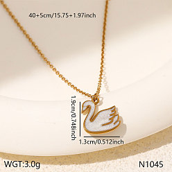 Cisne 304 Collares con colgante de acero inoxidable esmaltado para mujer, dorado, blanco, cisne, 15.75 pulgada (40 cm), colgante: 19x13 mm