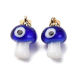 Синий Подвески лэмпворк ручной работы, гриб, с реечной накладкой из латуни с золотистым напылением, долговечный, синие, 16~17x9.5~10.5 мм, отверстие : 4.5x3.5 мм